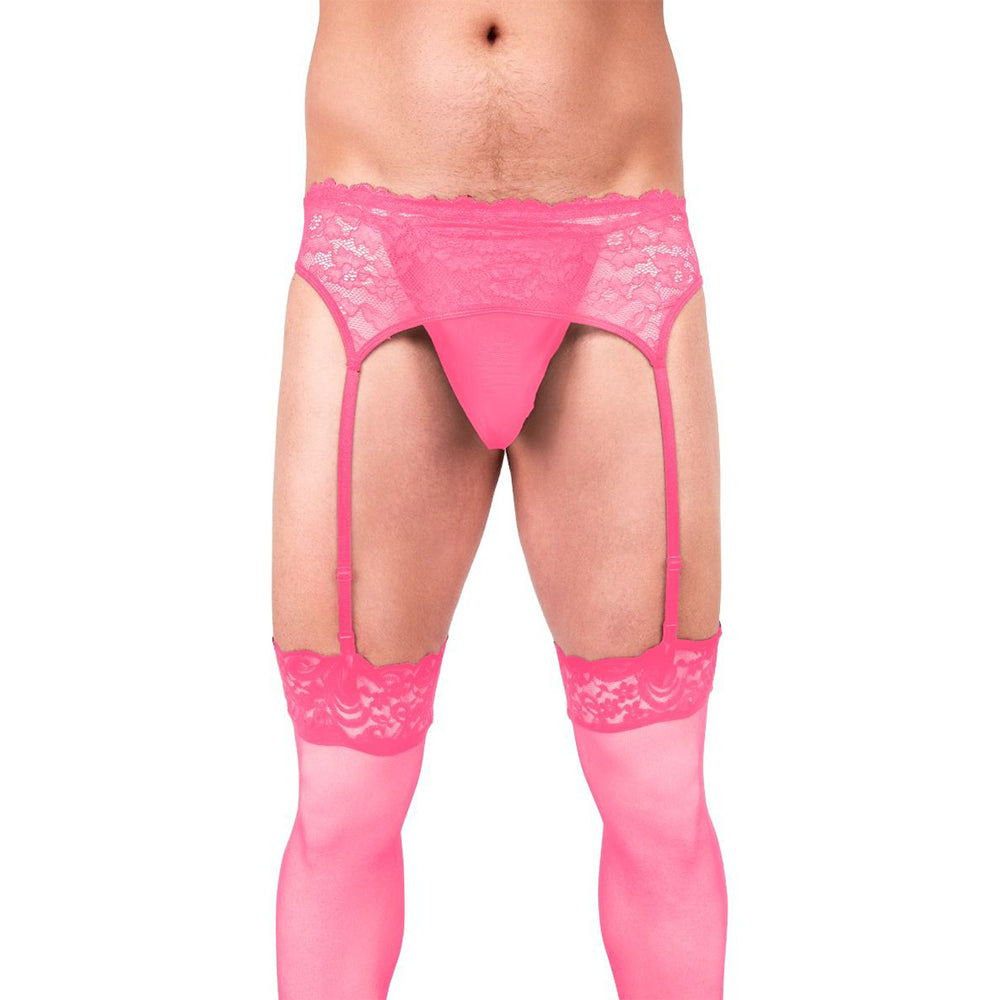 Prowler Lace Garter Set Pink 2XL