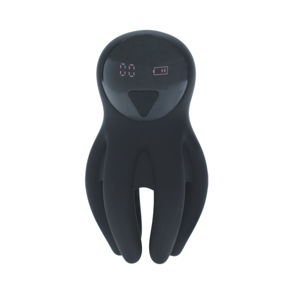 LEVELZ Digital Vibrating Silicone Penis Head Stimulator with Tentacles Black