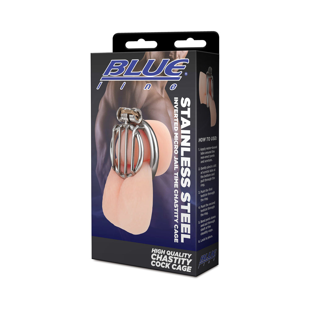 Blue Line Stainless Steel Inverted Micro Jail Time Chastity Cage