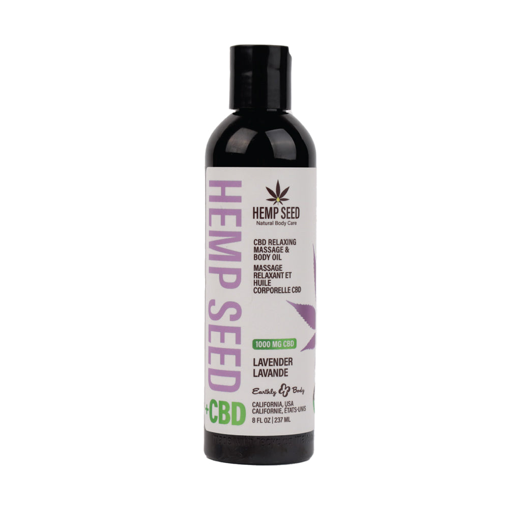 Earthly Body Hemp Seed CBD Relaxing Massage and Body Oil Lavender 8 oz.