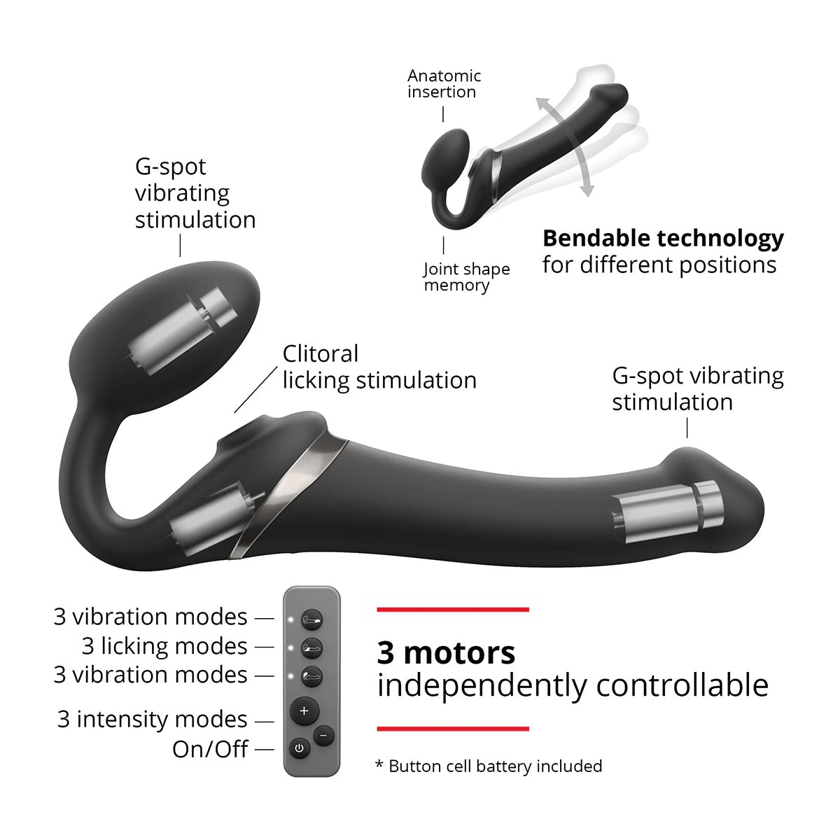 Strap-On-Me Multi Orgasm Bendable Strapless Strap-On Black Medium